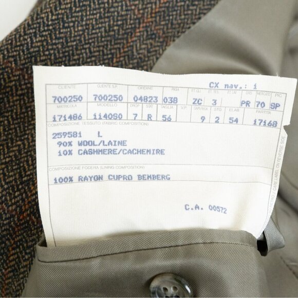 Ermenegildo Zegna Herringbone Tweed Blazer Wool Cashmere Brown Plaid 46 L EU 56 - Picture 3 of 13
